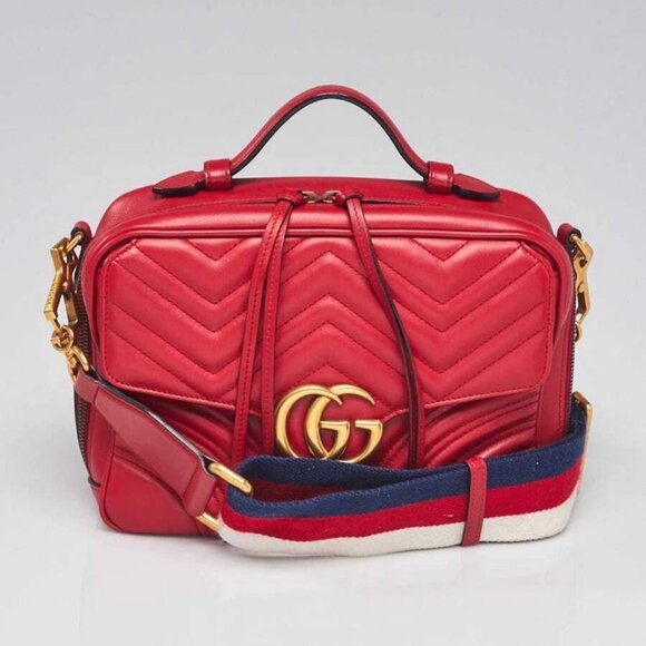 Gucci Red Quilted Leather Marmont Small Shoulder Bag - Picture 1 of 11